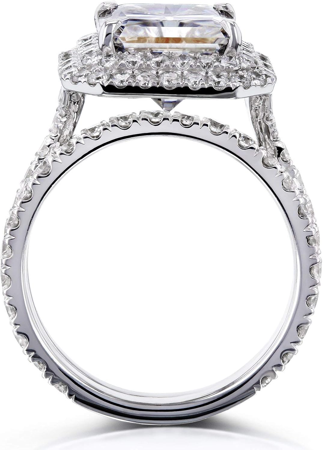 Kobelli 5 1/2 Carats TGW Large Radiant Cut Moissanite Double Halo Diamond Bridal Set in 14k White Gold (DEF/VS, GH/I), 4