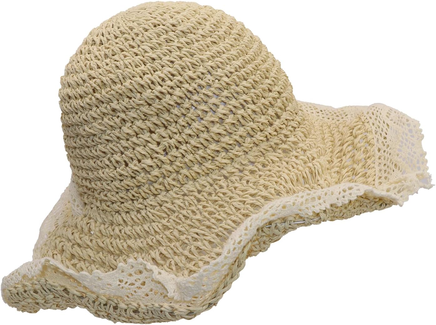 Ladies Wide Brim Beach Straw Hat Summer Vacation Sun Protection Hat Braided Lace Edge Hat Soft Foldable Lightweight - Image 6