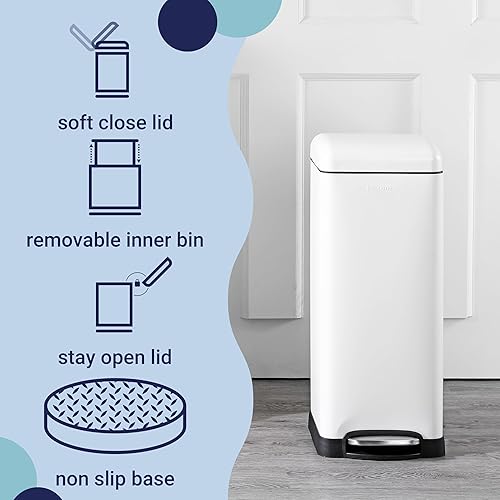 Vista 49 de happimess HPM1007J Betty - Bote de basura retro de 8 galones, resistente a las huellas dactilares, moderno, minimalista para el hogar, cocina, Rosa