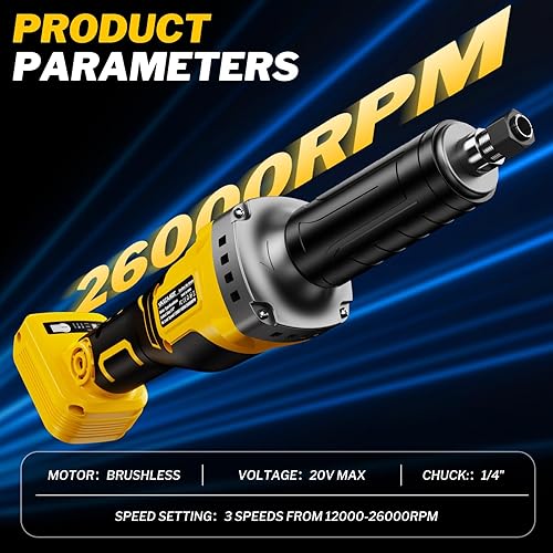 Miniatura 6 de Amoladora de troquel de frenado sin escobillas de 1100 W compatible con batería Dewalt de 20 V, velocidad variable de 3 niveles de hasta 26000 RPM,