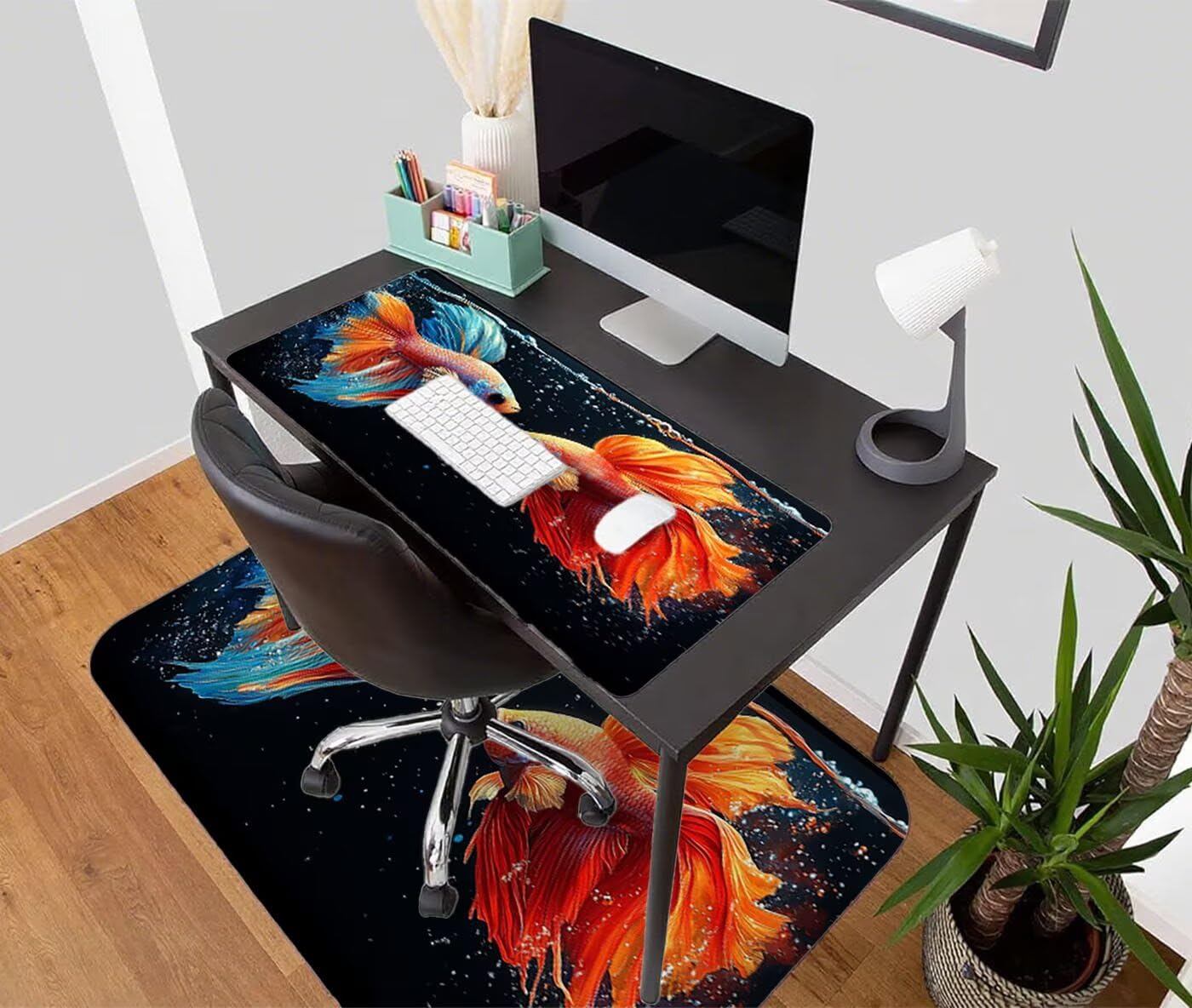 Podkładka pod mysz XXL 1200 x 600 mm duża podkładka pod mysz dla graczy dla zwierząt pod ręką biurko szyte krawędzie antypoślizgowe do komputera, laptopa poprawia precyzję i szybkość, czerwona rybka S