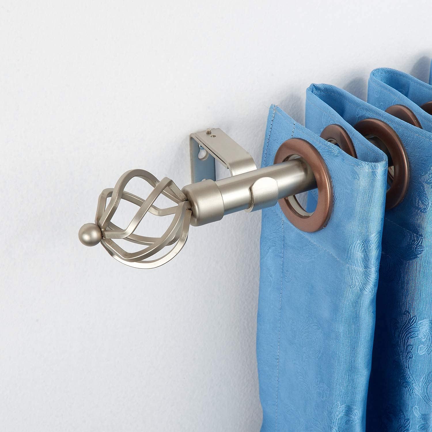 Yunnephele 1 inch Diameter Adjustable Curtain Rod 28-48 inch with Twisted Cage Finials, Single Drapery Rods for Window, Nickel Brushed Metal Iron Curtain Rods Set: Home Improvement