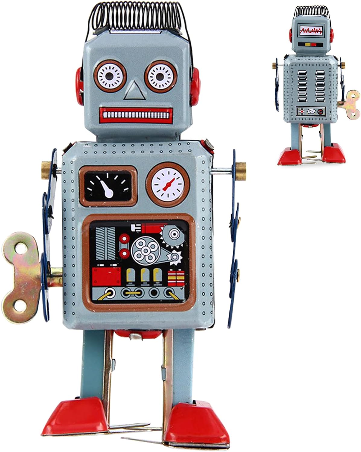 Wind Up Vintage Robot, Tin Toy Robot Clockwork Retro Mechanical Toys with Key Tin Collectibles Figurine Decor for Kids Party Collection, Blue