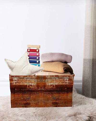 Miniatura 7 de Cesta de almacenamiento de color naranja quemado para organizar estantes, cajas de almacenamiento plegables con asa, arte geométrico abstracto