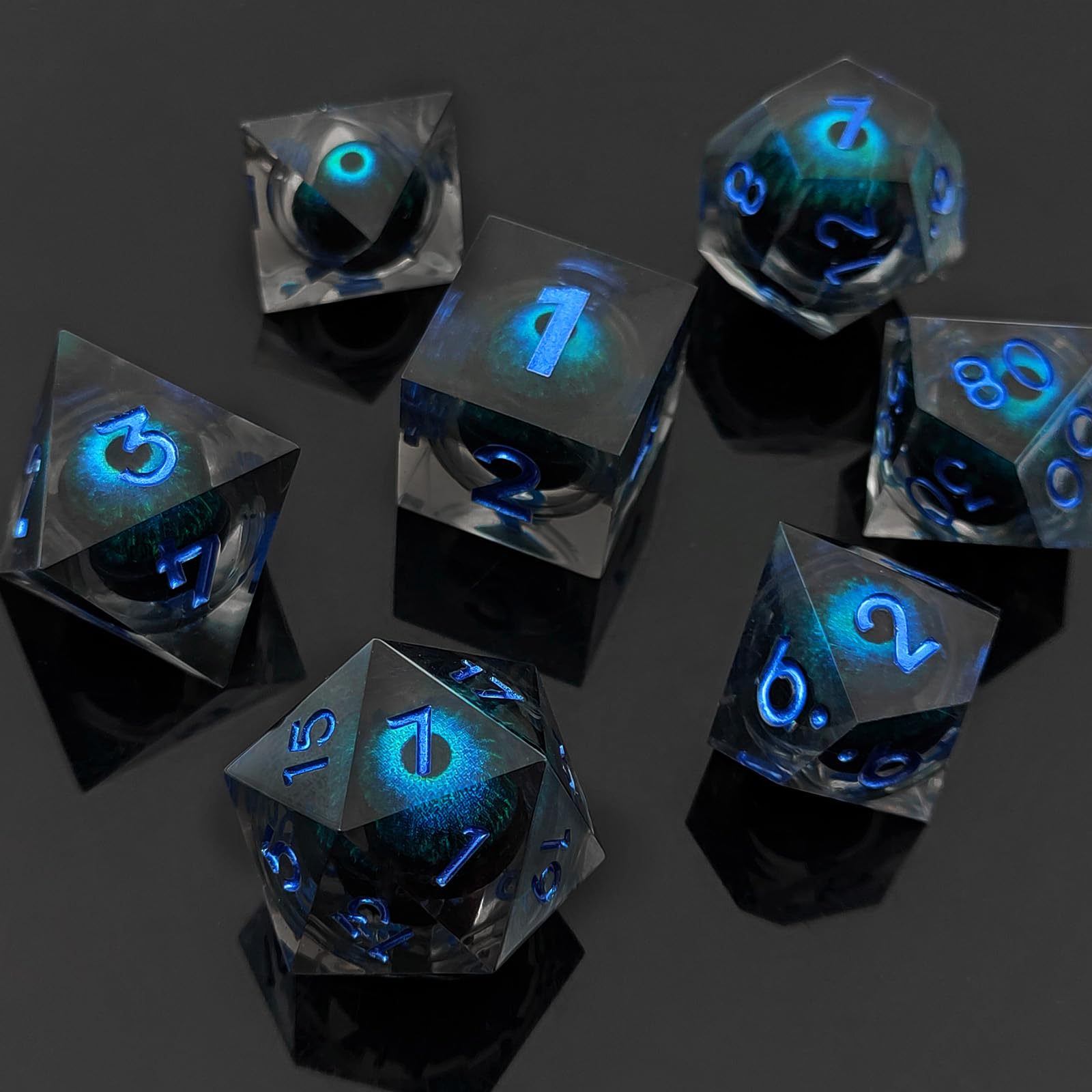 ORUZA 7 PCS Dragon Eye DND Dice Liquid Core D&D Dice Resin Sharp Edge Polyhedral D&D Dice Set for Dungeons and Dragons Role Playing Die D20 D12 D10 D8 D6 D4 D% - Image 2