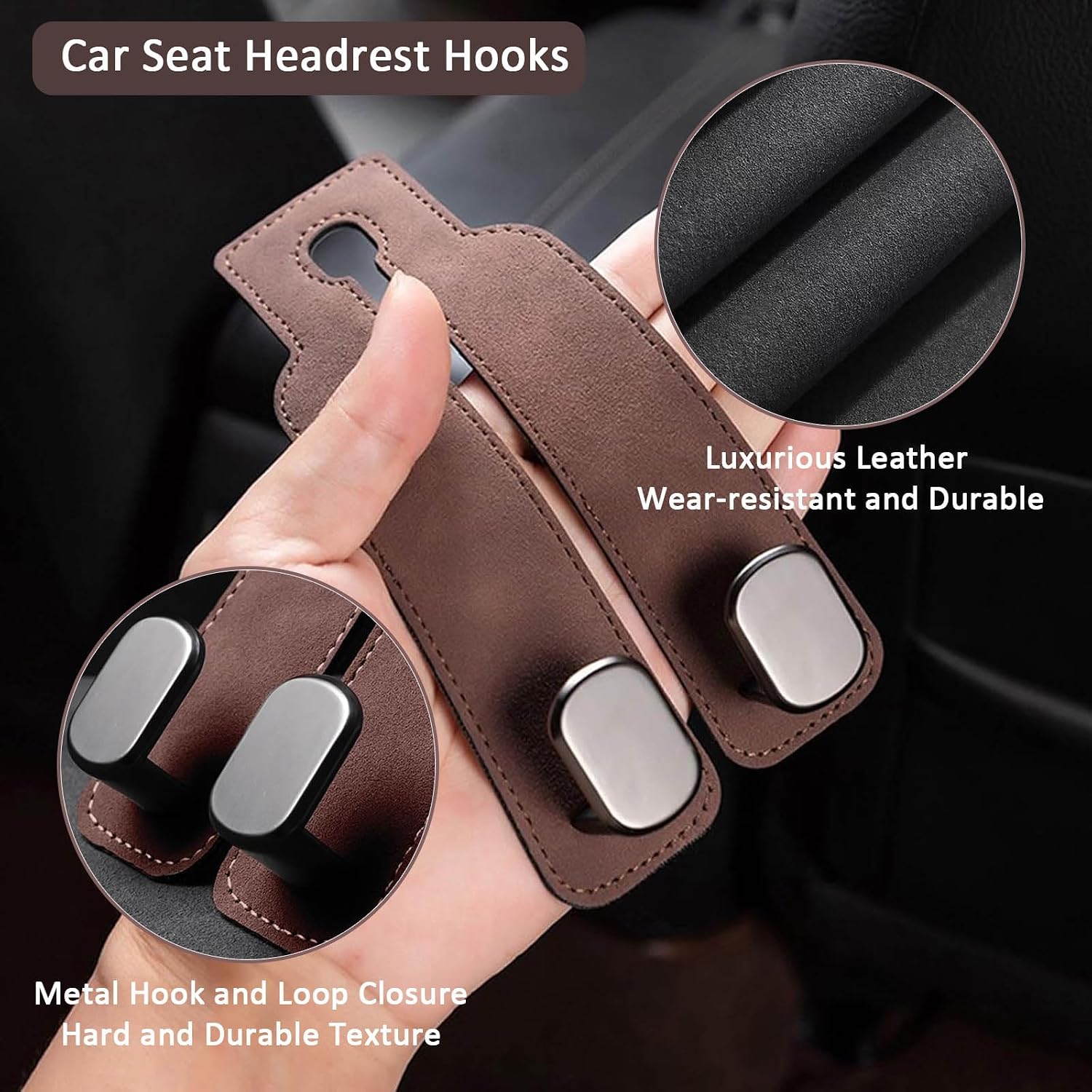 2PCS Car Hooks for Headrest, Leather Car Seat Headrest Double Hook image 4