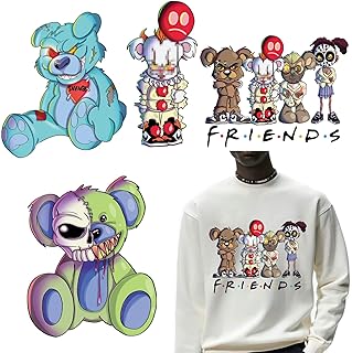 Halloween Iron On Transfers Patches Scary Cartoon Animals Iron on Patches for Clothing Bear Designs Iron On Stickers Appliques Washable Iron Heat Vinyl Transfer for T-Shirts Clothing Hat Bags 4 Pcs