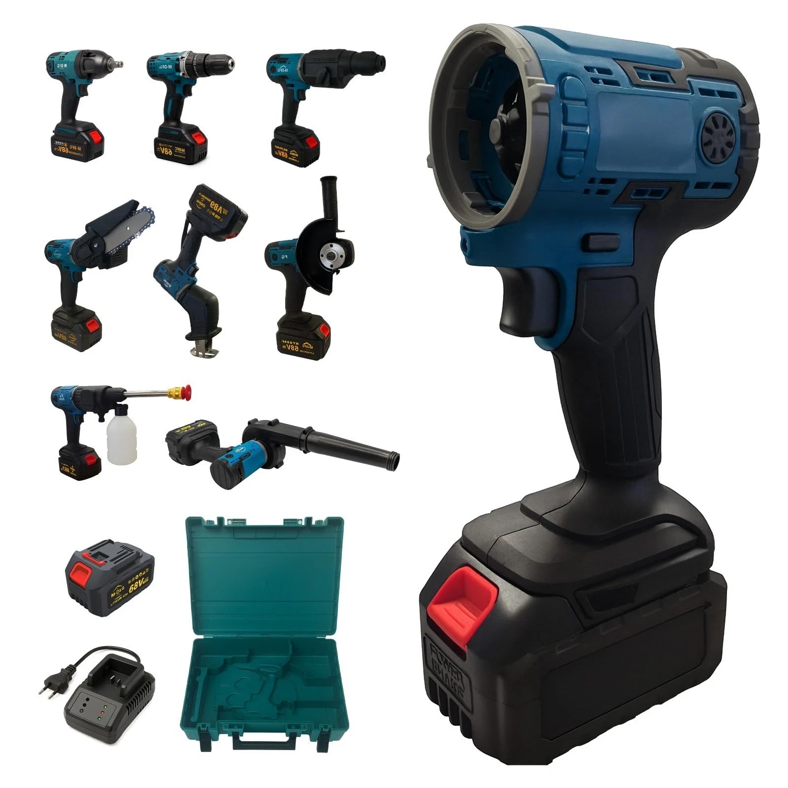 MAKA Avvitatore Trapano 8 in 1 Multifunzione a Batteria 68V Kit Professionale Idropulitrice Motosega Seghetto Smerigliatrice Soffiatore Valigetta Rigida