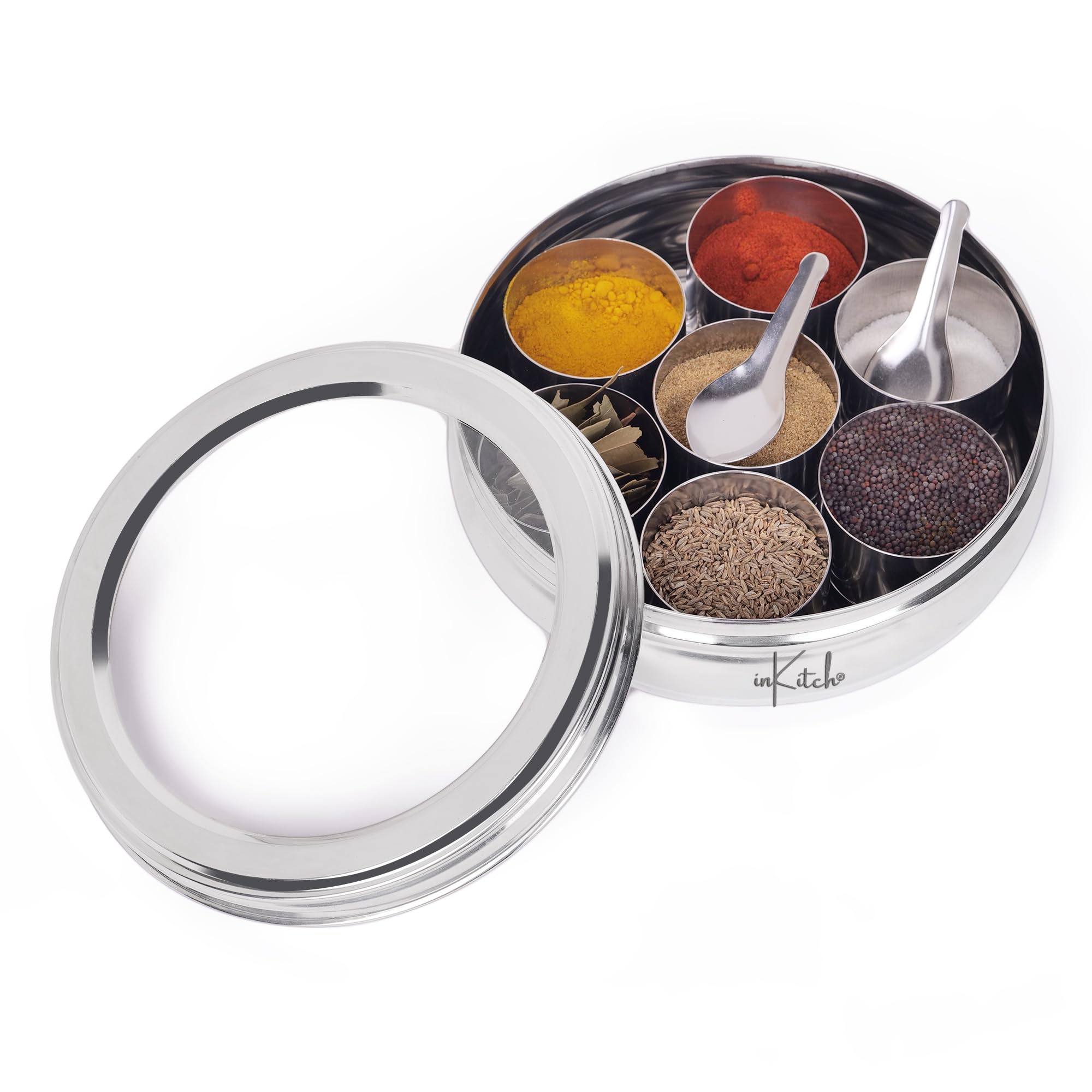 Stainless Steel Spice Box - 7 Containers & Spoon -8