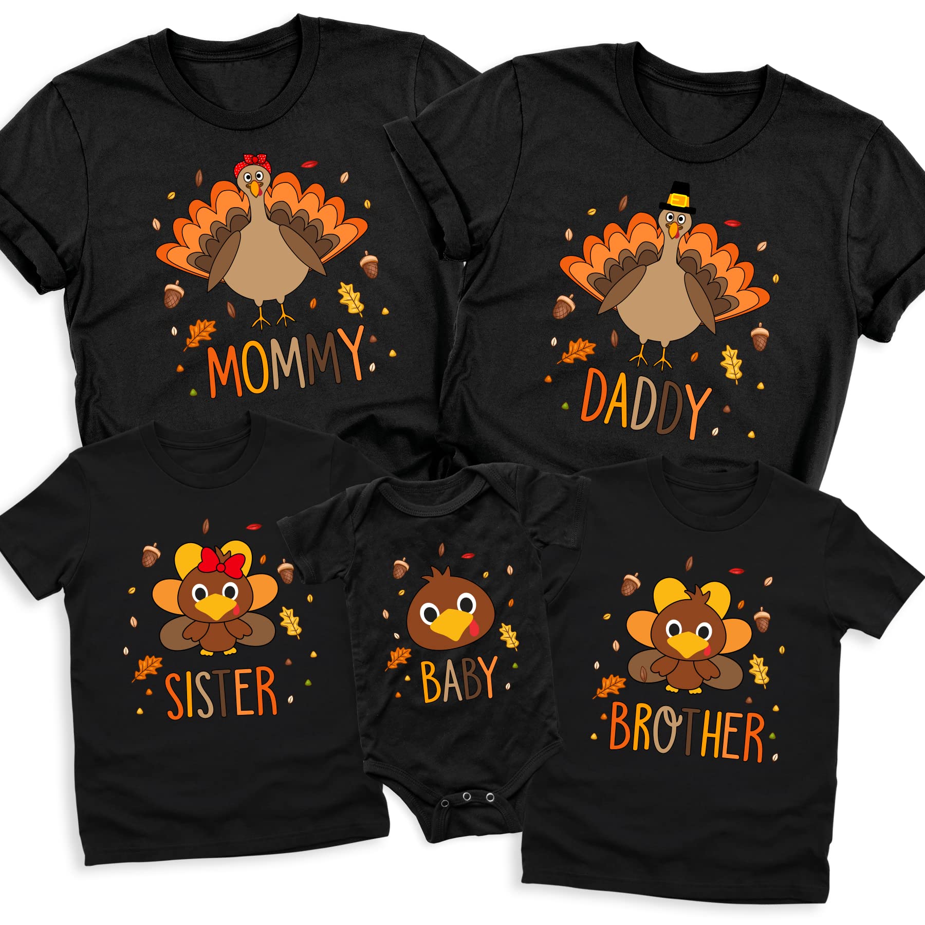 Thanksgiving T Shirts for Family, Funny Custom Turkey Shirts, Gobble Mommy Daddy Sister Daddy Brother Baby Outfit, Matching Family Personalized Thanksgiving Shirts (Baby Bodysuit)
