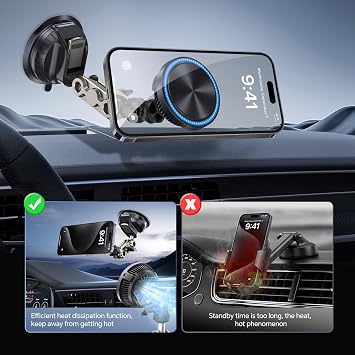 This Hill 15W Magnetic Wireless Car Charger Mount, Compatible with MagSafe, Phone Holder with 360 Suction Cup & Aluminum Alloy Telescopic Arm Compatible with iPhone 12-17 Series