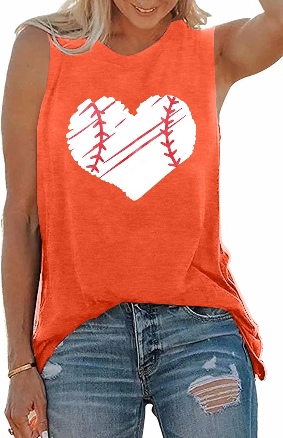 TAOHONG Baseball Tank Top Women Heart Print Baseball Tanks Cute Workout Graphic Casual Summer Sleeveless Shirt Vest Top