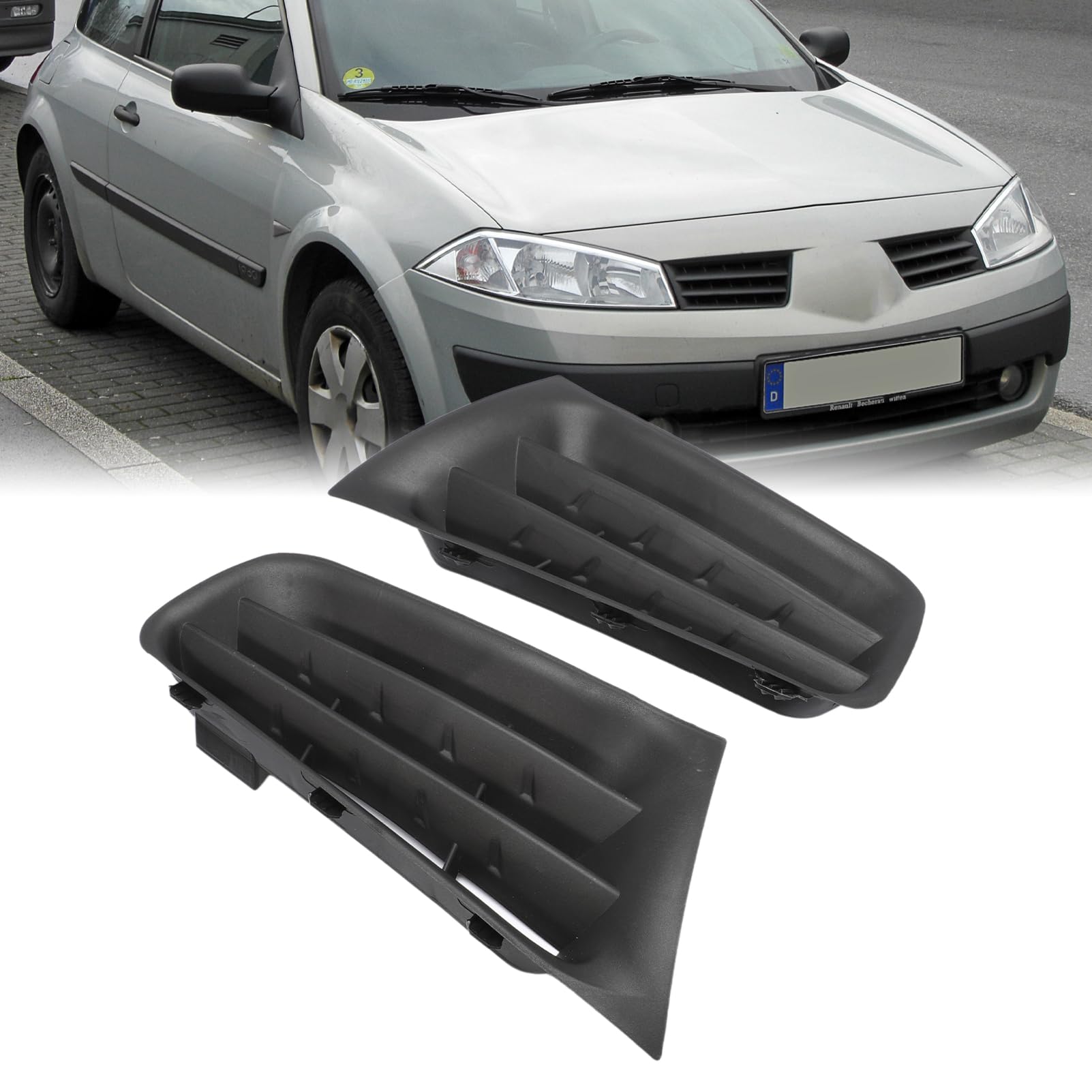 2 x Grilles de calandre noires droite et gauche 7701474478 pour Megane 2 Phase II