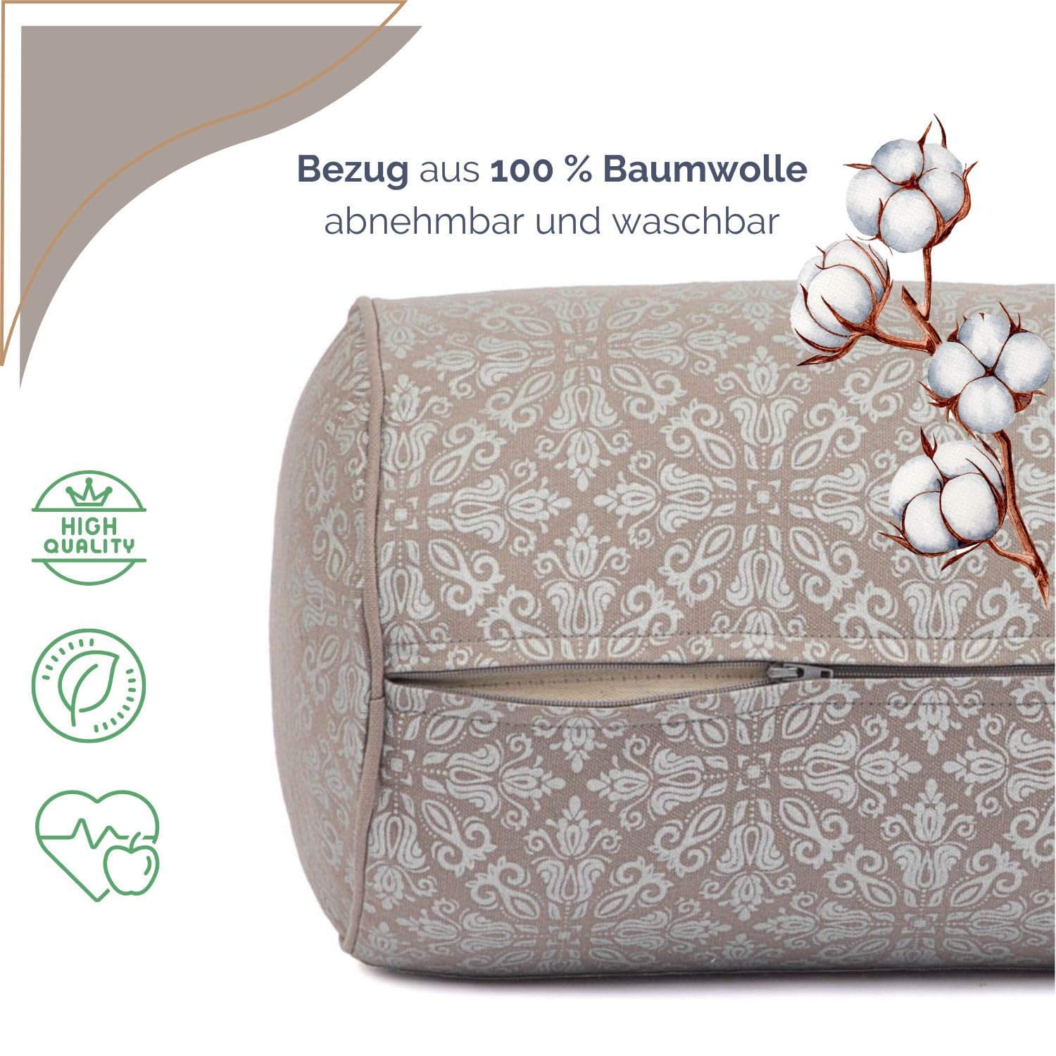 Bodhi Yoga Bolster Ø 22 cm | Maharaja Collection | Yogabolster aus 100% Baumwolle | Yogarolle mit Kapokfasern | Yogakissen für Restorative & Yin Yoga