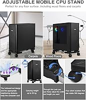 Vista 6 de Soporte para torre de computadora, soporte móvil ajustable para CPU con ruedas de rodamiento giratorias, soporte premium para torre de PC