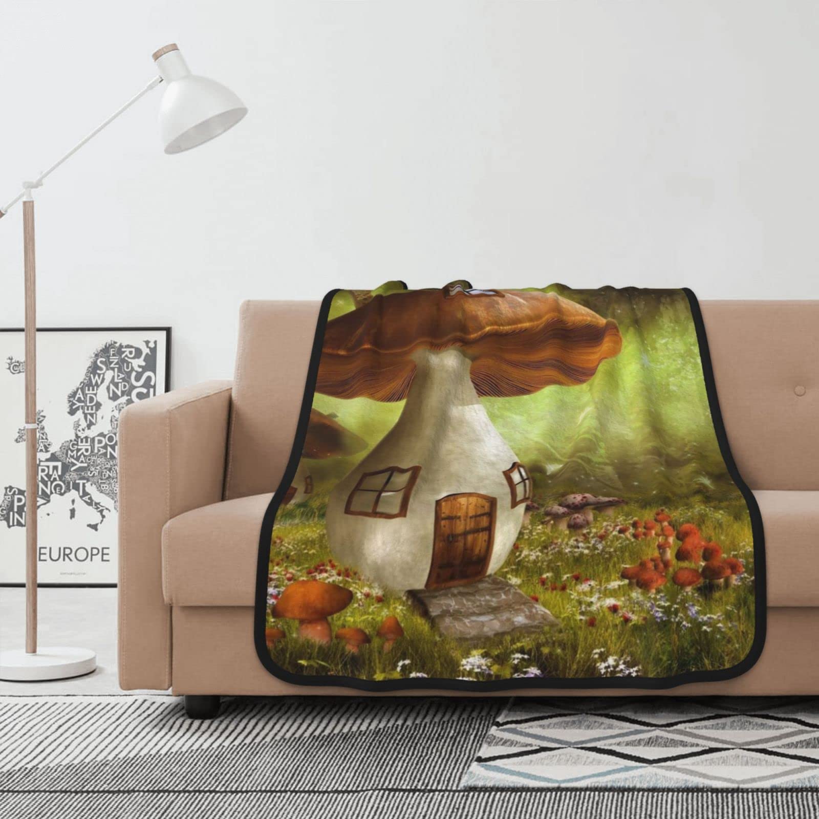 Couverture imprimée champignon flanelle contre le froid plaid doux et chaud pour canapé et lit