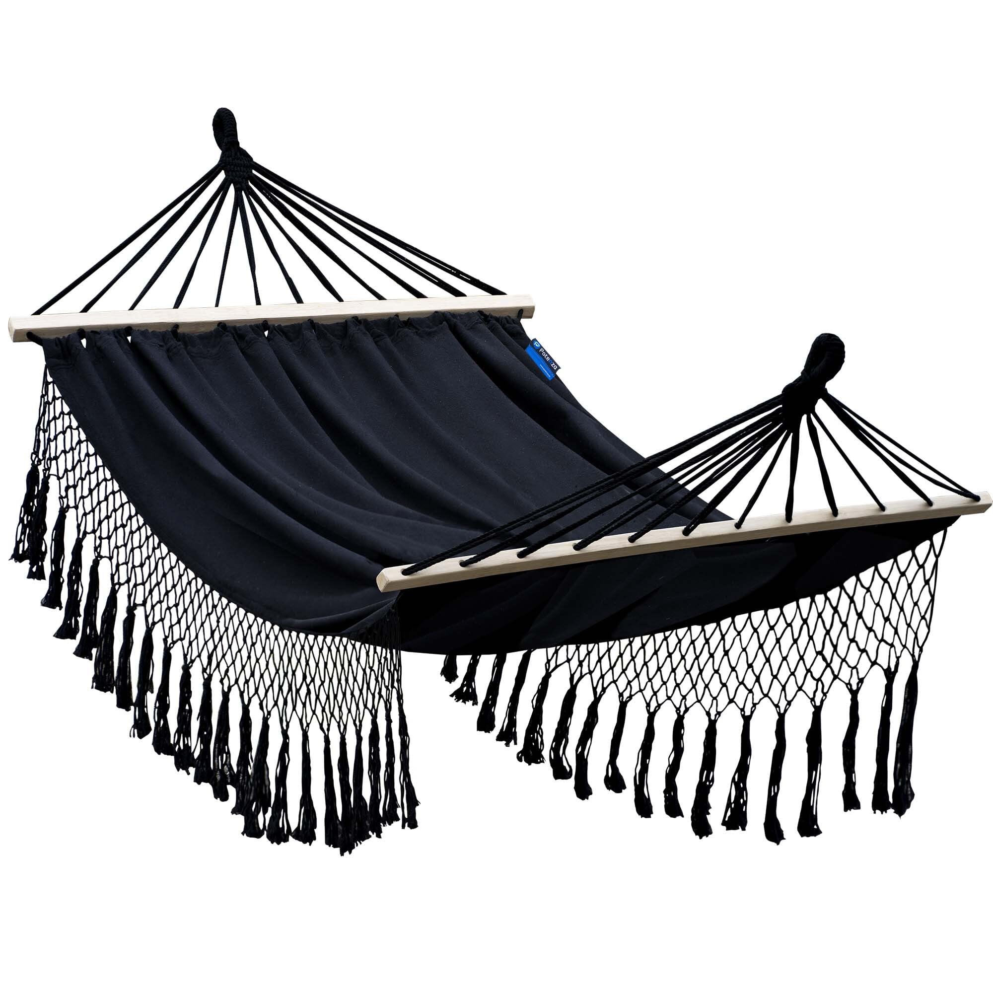 Potenza Hamaca con Soporte Incluido en Jardin, de Tela Multicolor, para 2 Personas Doble I Grande Soporte Capacidad de 220 Kg I Hamaca con Barra 220x160 cm (Negro, Básico Soporte Grafito)