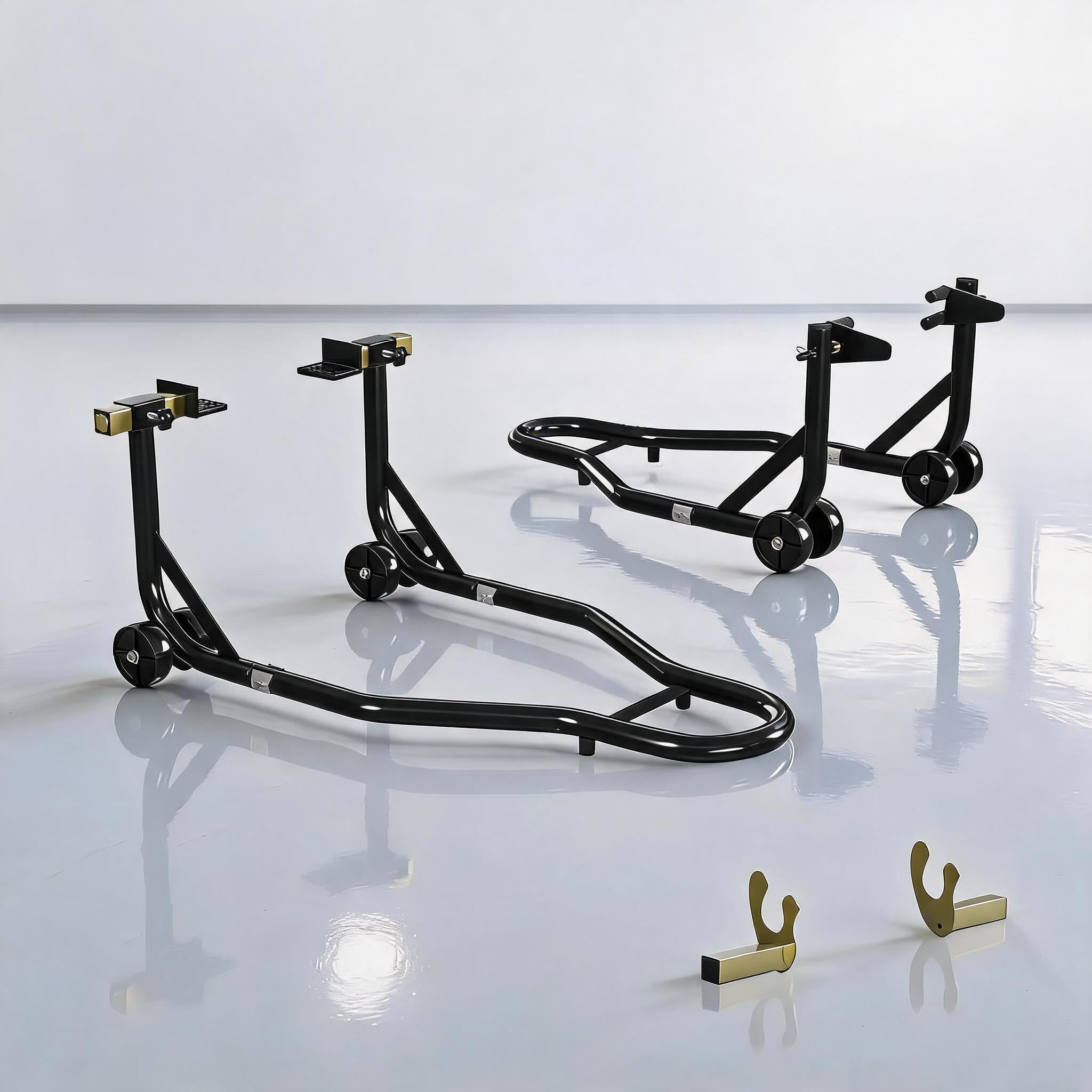 GarveeLife Motorrad Montageständer Set U-Type + L-Type mit Laufrollen | Höhenverstellbar, bis 408 kg belastbar, als Hinterradheber geeignet für Wartung und Montage von Motorrädern