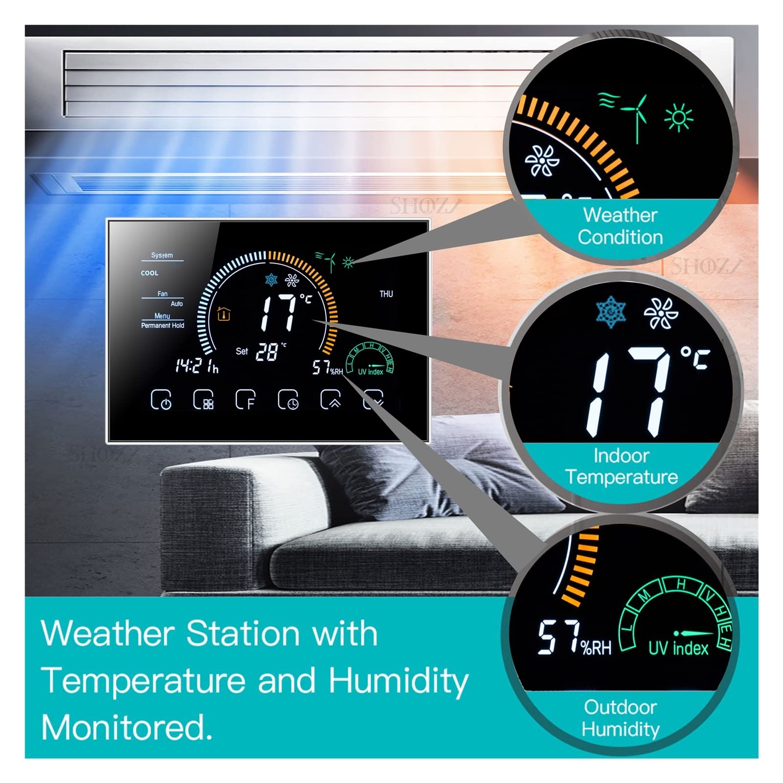 Czujnik termometru, RS485 & Modbus. Rtu. Inteligentne urządzenie centralne klimatyzator termostatowy regulator temperatury 3 prędkość wentylatora(C,4P AND Modbus)