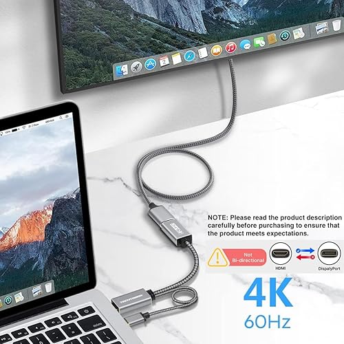 Miniatura 4 de TECHTOBOX Adaptador HDMI a DisplayPort 4K a 60Hz trenzado, alta velocidad HDMI macho a DP hembra Cable convertidor compatible con tarjeta gráfica de