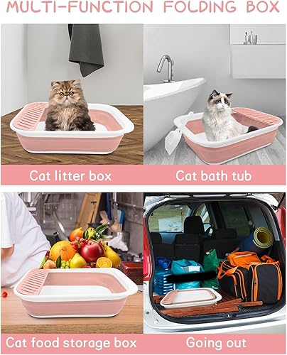 Miniatura 6 de BNOSDM Caja de arena plegable para gatos pequeña para gatitos, bandeja para orinal abierta, inodoro plegable para gatos con cuchara, cajas de arena