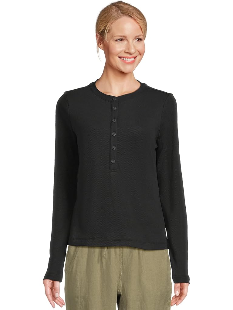 Black L.L.Bean Signature Premium Thermal Long Sleeve Henley Shirt