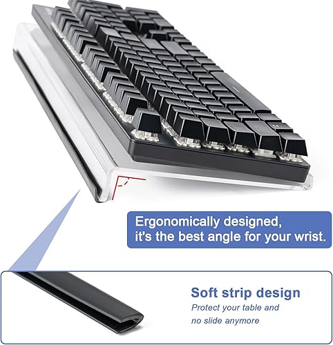 Miniatura 3 de BOOMIBOO Soporte inclinado de acrílico transparente para teclado de computadora para escritura ergonómica, soporte de teclado con tira