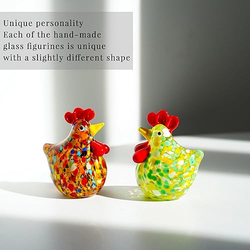 Miniatura 7 de H&D HYALINE & DORA Juego de 2 mini figuras de gallo de vidrio soplado de cristal de pollo coleccionable, adornos de animales de cristal para