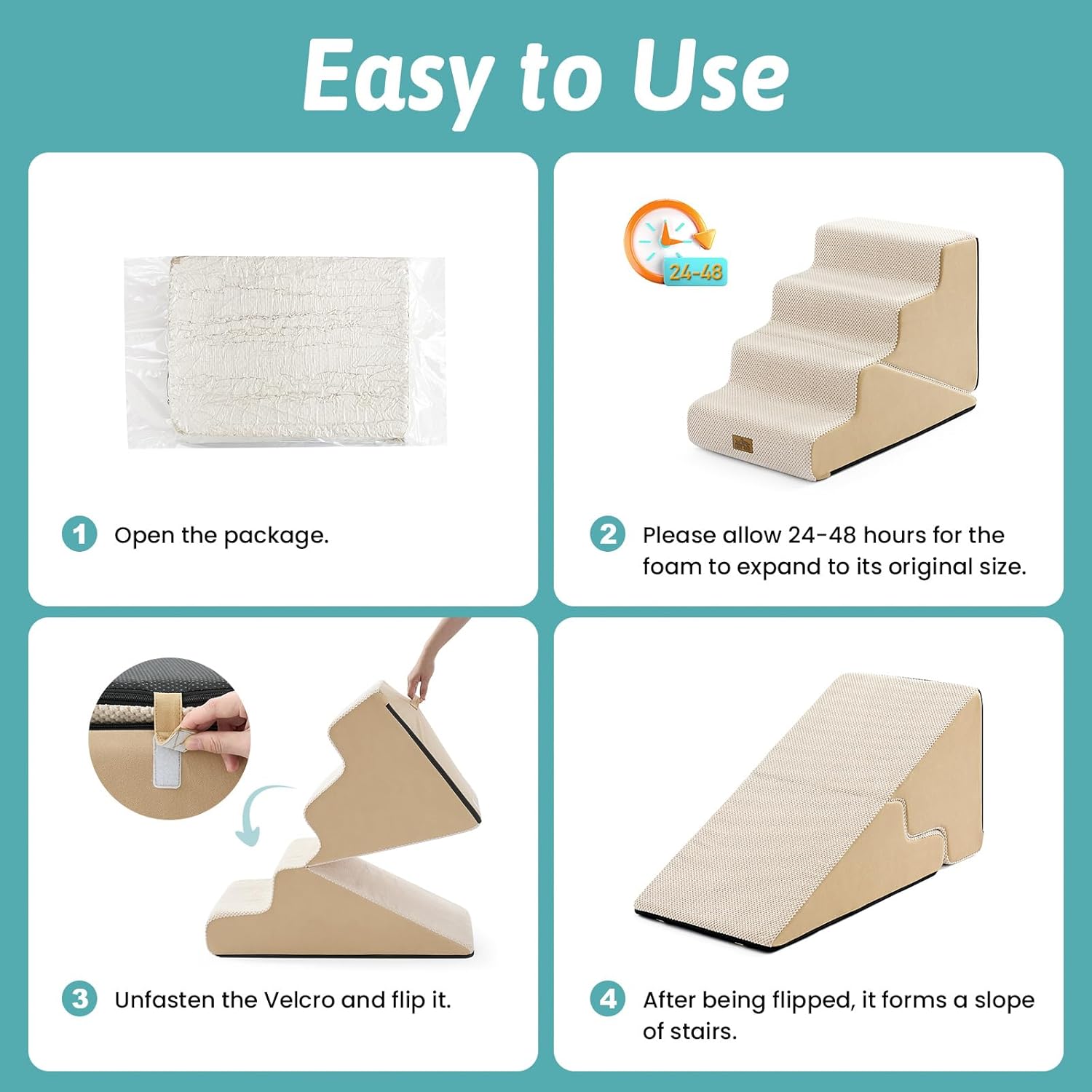COZY KISS Dog Stairs for Small Dogs, 3-Step 2 in 1 Transformable Pet Stairs for Couch and Bed, 15.7" H Dog Steps for Old Cats, Puppy, Small Dogs (Beige, 17.7x28.3x19.7 in, 4.0)