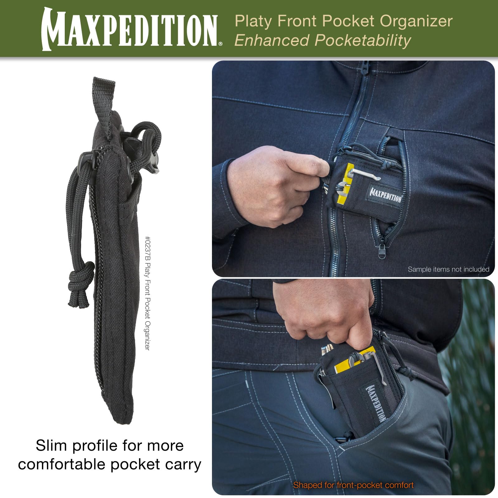 MAXPEDITION Platy Organiseur de poche, pochette à outils EDC durable pour homme, portefeuille tour de cou avec cordon en paracorde, peut contenir une lampe de poche, des outils multiples, un stylo, un