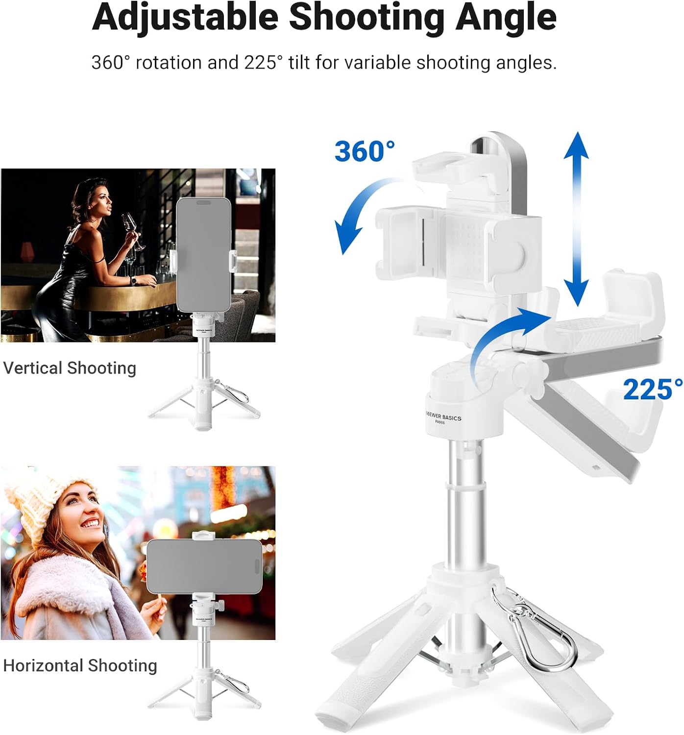 NEEWER Mini Tripod for Phone, Lightweight Foldable Small Selfie Stick Cell Phone Clamp Desk Stand with Remote & Cold Shoe Mounts Compatible with iPhone Android Samsung for Video Recording, PA986 White