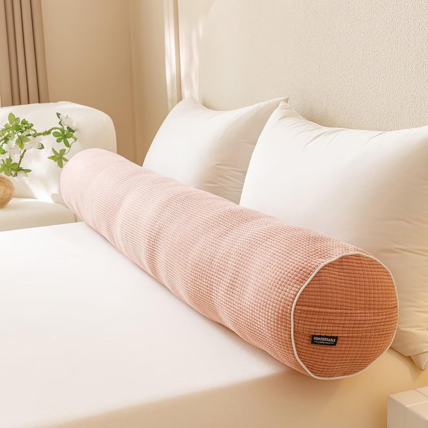 Long Bolster Round Body Pillow with Removable Cover Cylinder Bolsters Cylinder Body Pillow for Adults Long Bed Pillows for Sleeping Pink