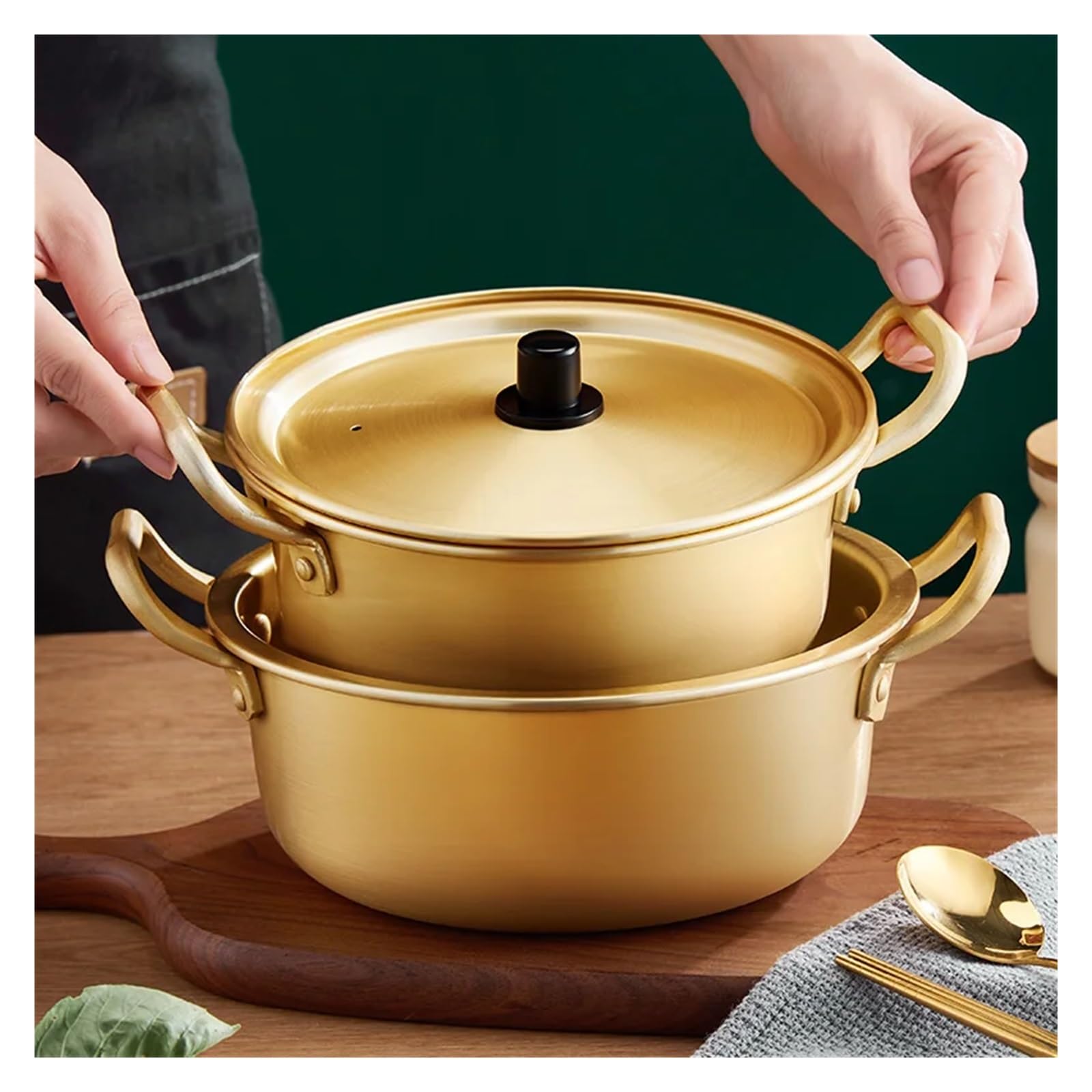Kochtopf Hotpot Mini Nudel Topf Kochgeschirr Ramen Camping Topf Doppel Ohren Mit Deckel Suppentopf Instant Nudeln Topf(Al alloy16cm)