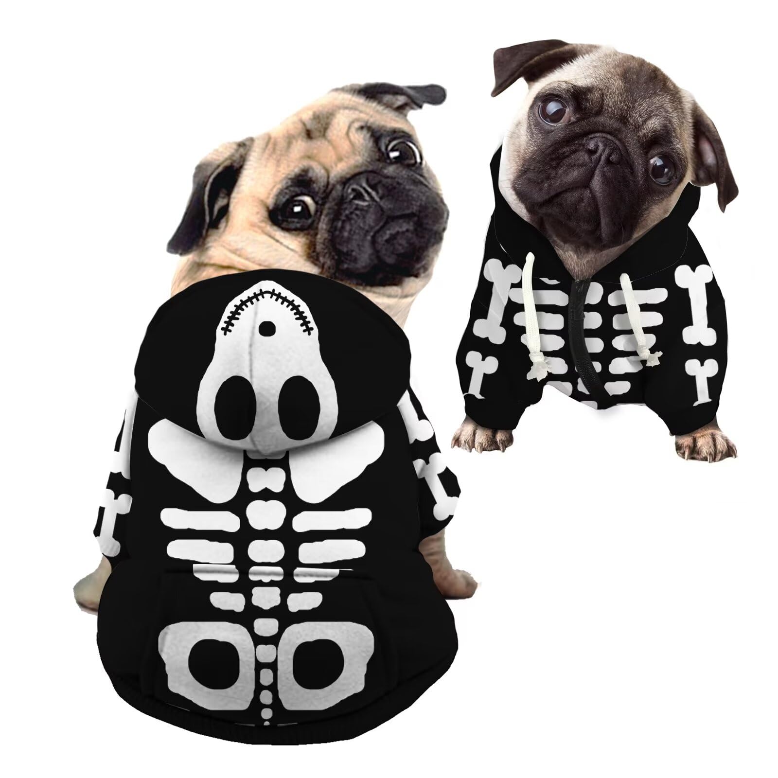 Howilath Dog Bone Halloween Costume, Dog Skeleton Hoodie Pet Clothes, Skull Zipper Clothes for Dogs, Sweatshirt with Hat, Dog Cat Hooded Shirts Sweatshirts - L — image 1