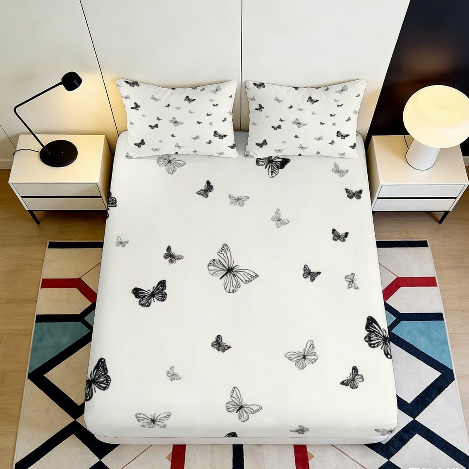 3D Printed Butterfly Fitted Sheet Microfiber Deep Pocket Non-Slip Butterfly Mattress Fitted Cover Bedroom Bedding for Adults Teens 120x200x25cm