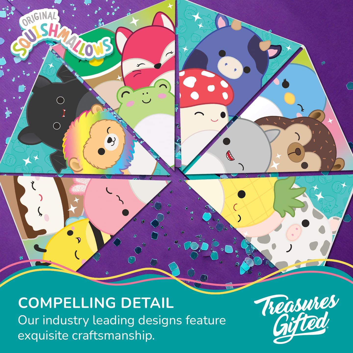 Treasures Gifted Officially Licensed Squishmallows Party Supplies Set of 3 Pre-strung Banners - (1) Birthday Banner & (2) Triangle Pennants - Squishmallows Birthday Decorations