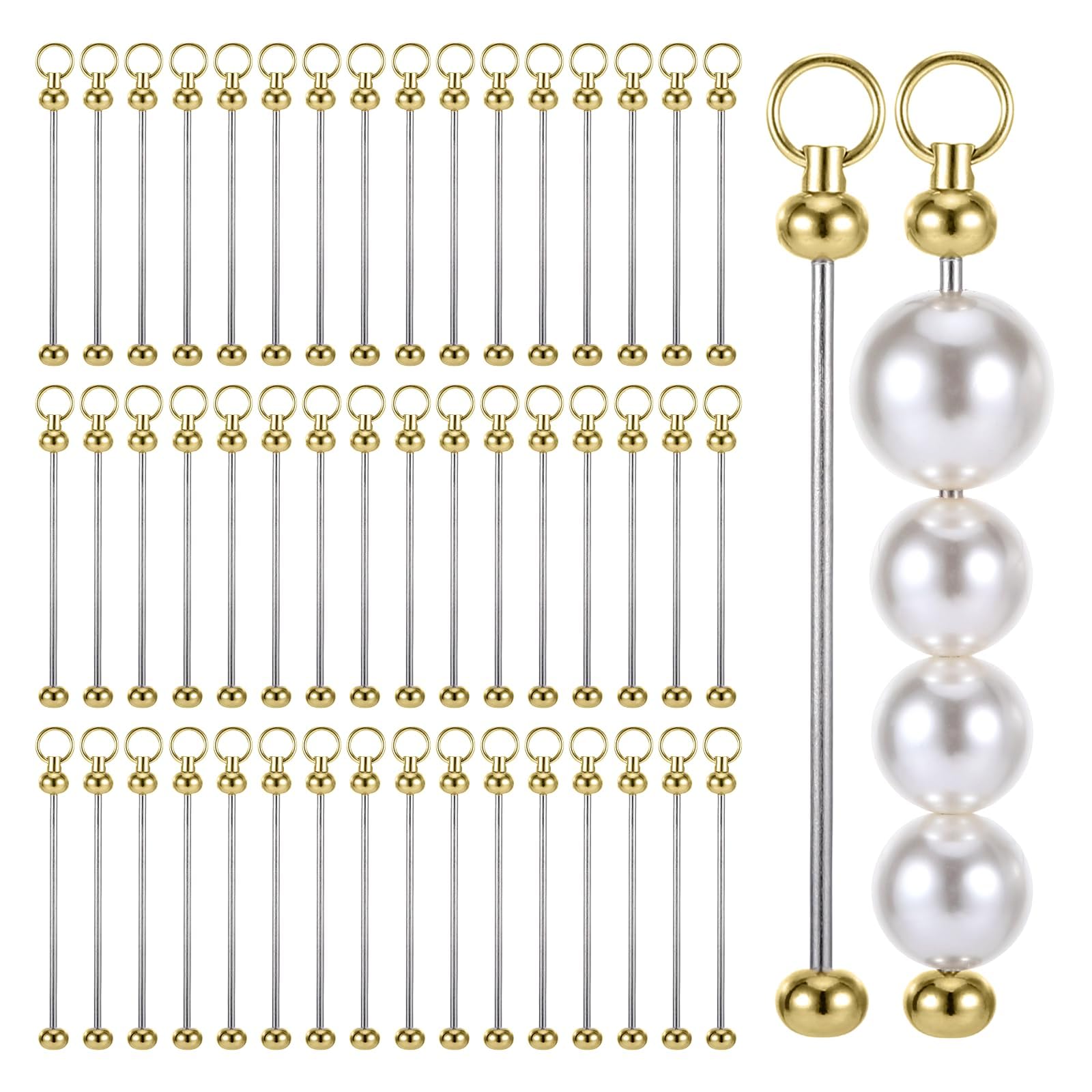 50Pcs Gold Beadable Keychain Bar, Metal Keychain Blanks Beaded Key Chain