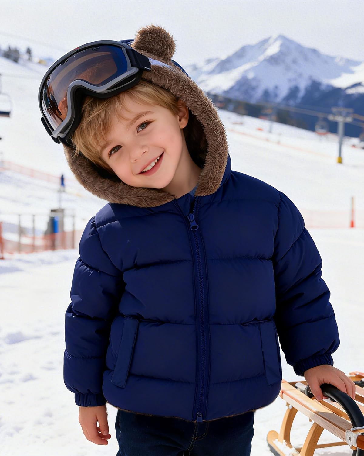 ADUKIDE Toddler Puffer Jacket with Bear Ear Kids Boys Hooded Fleece Coat Size 6M-5T - Image 2