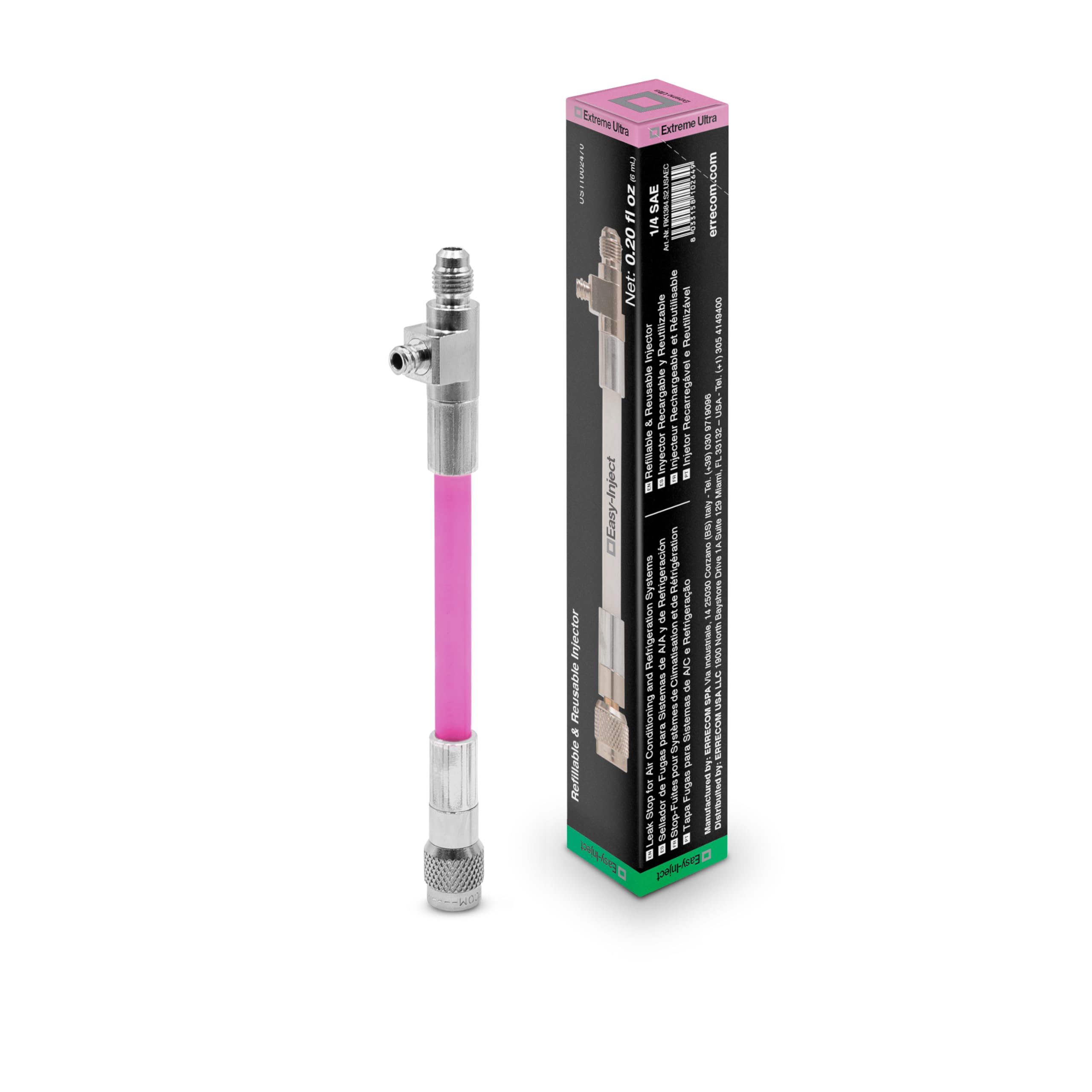 Errecom Extreme Ultra Tapa Fugas para Sistemas de Aire Acondicionado y Refrigeración, incluye Sistema de Inserción Directa Reutilizable y Rellenable Easy Inject 5/16 SAE (R32 & R410a) - 6 mL