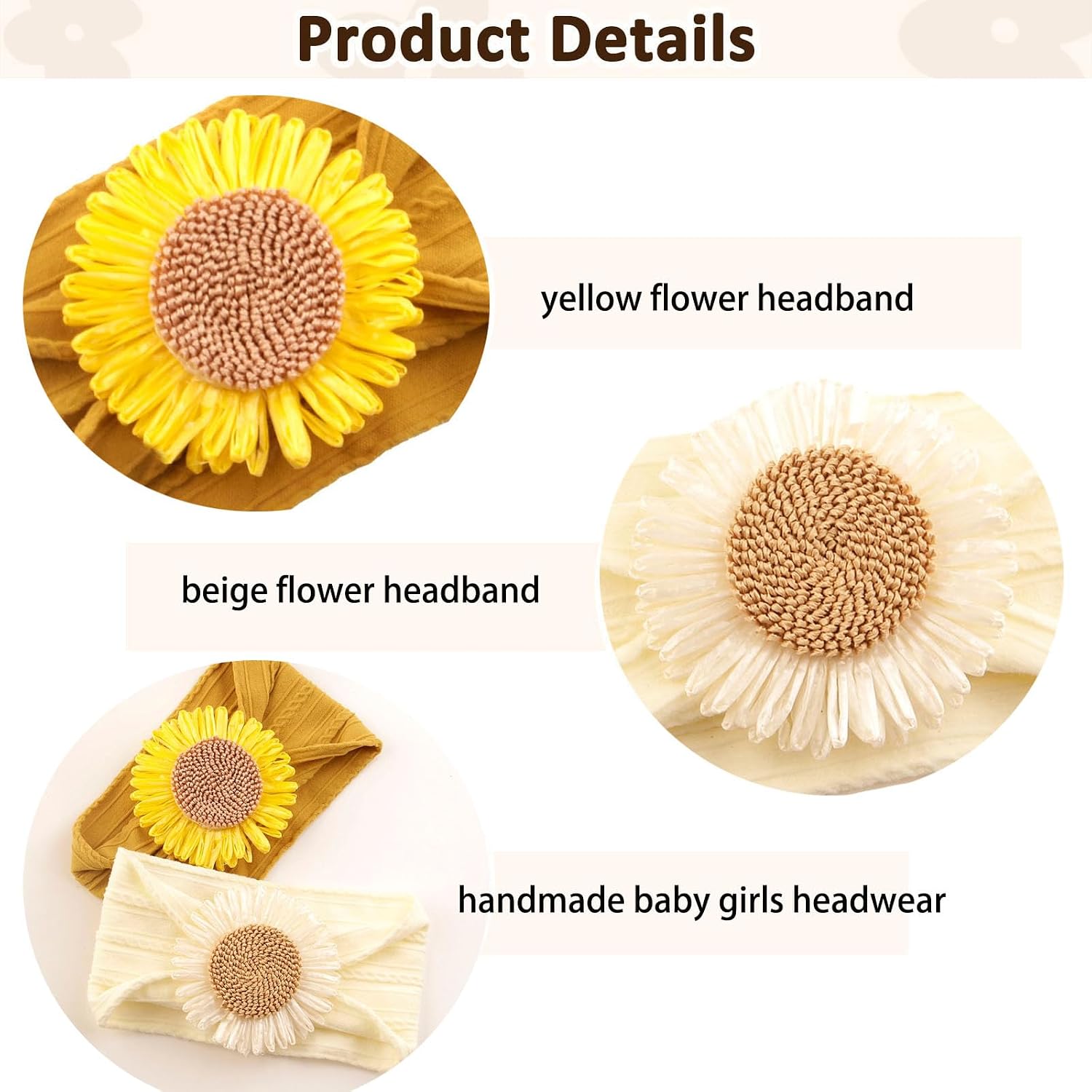 2PCS Baby Girls Bows Flower Headbands Soft Sunflower Nylon Hairbands Hair Accessories For Kids Toddlers Infants Newborn