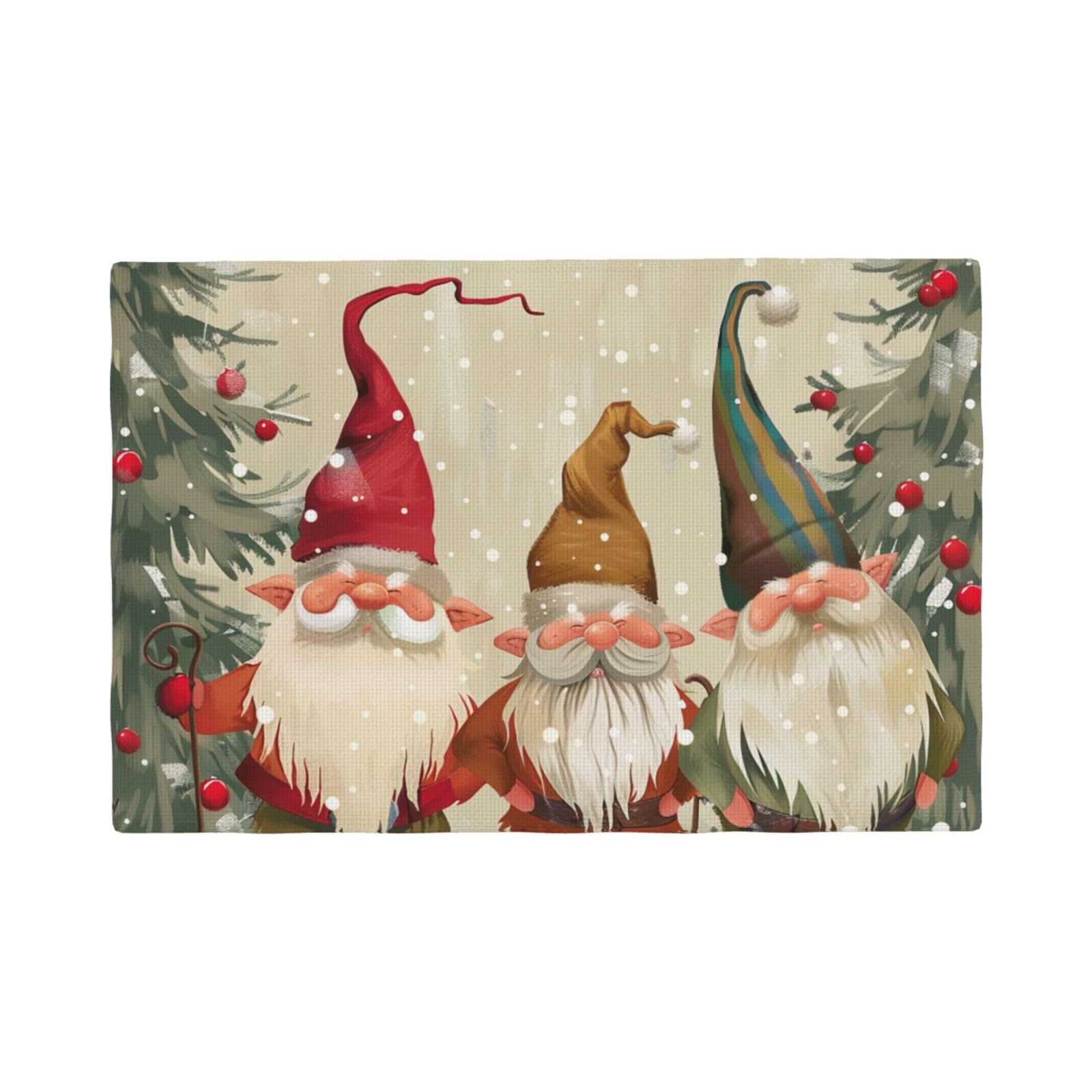 Christmas Gnomes Print Placemats Set, Heat Resistant Washable Placemat 12x18in Table Mats for Party Kitchen Dining Table Decoration Indoor Outdoor, Six Piece
