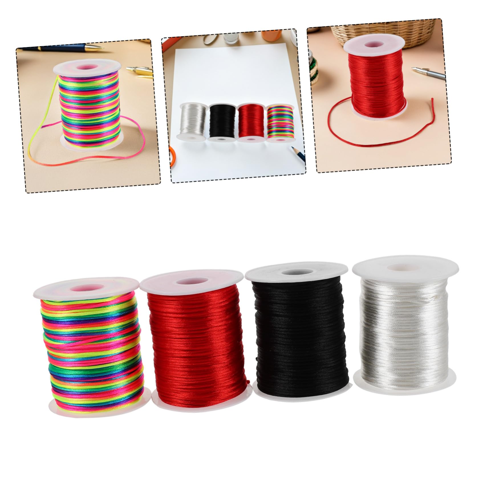 NUOBESTY 4rotoli Cordino di Poliestere Cerato per Braccialetti Infilatura di Cordini per Perline Creazione di Gioielli Accessori per Campanelli Eolici Lavori Artigianali