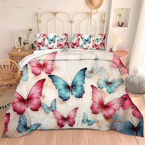 Miniatura 6 de Juego de edredón colorido con estampado de mariposas para mujeres y niñas, tamaño individual, diseño de insectos, acuarela, arte en 3D, juego de