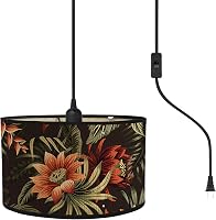 Bioaqua Boho Bamboo Macrame Hanging Pendant Light with 15FT Plug-in Cord - Easy Install Bohemian Lamp Shade for Kitchen Island, Bedroom, Living Room