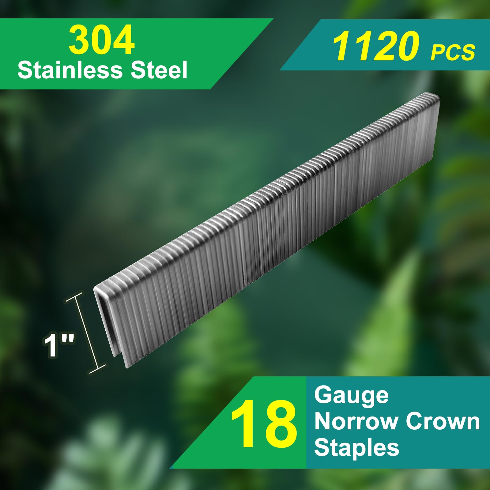 Norrow - Grapas de corona de calibre 18 de 1/4 de pulgada de acero inoxidable 304 18 GA para grapadora neumática y eléctrica (1 pulgada, 1120 piezas)