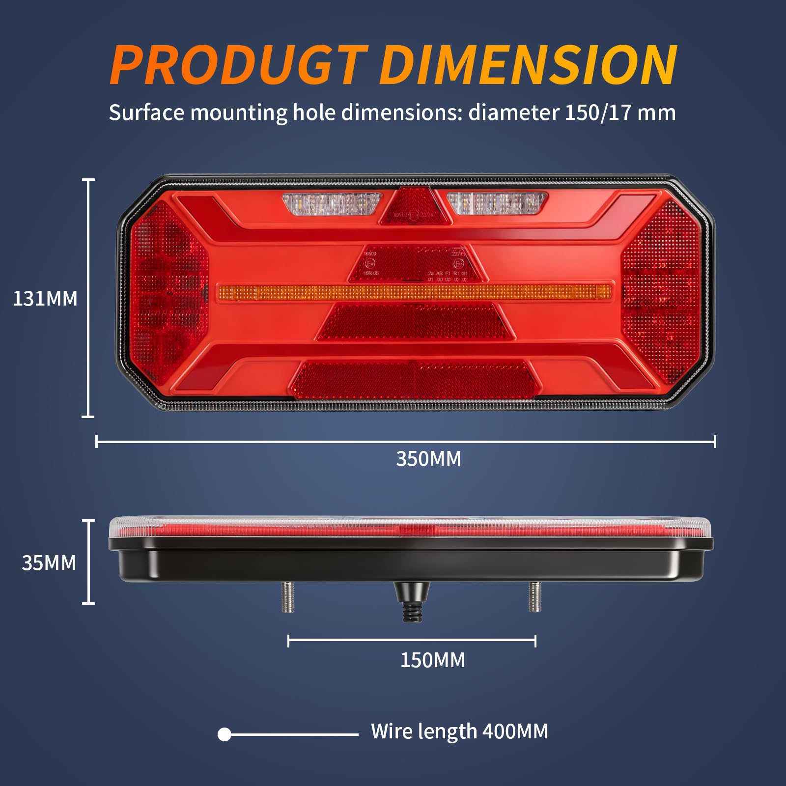 Lot de 2 feux arrière LED 12 V 24 V IP67 étanches avec frein, clignotants, position, recul, brouillard, homologation E pour remorque, camion, caravane, van, tracteur