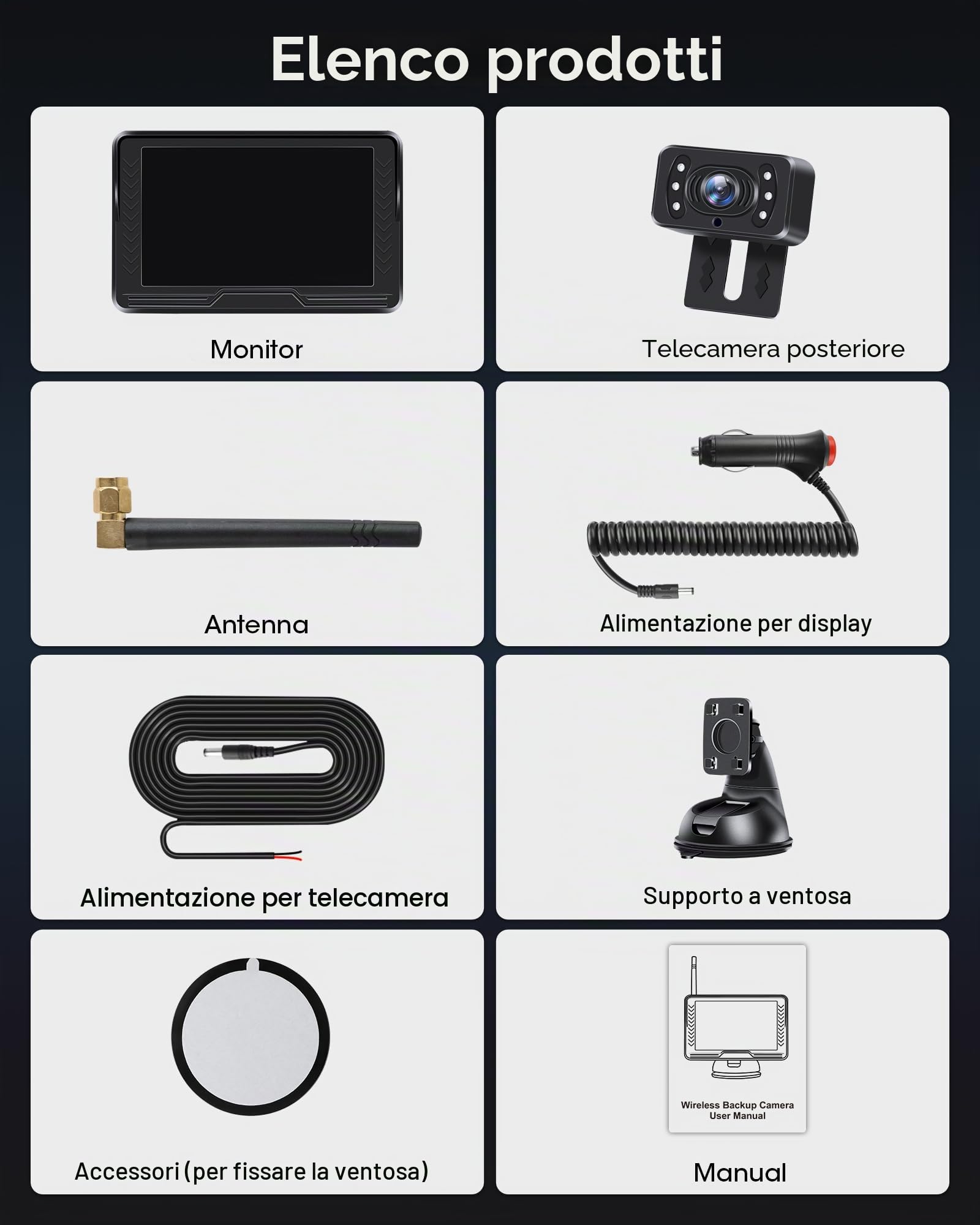 【Segnale Stabile】Telecamera Retromarcia Wireless AHD 1080P Telecamera Posteriore Auto e Monitor da 5" Impermeabile IP69 Visione Notturna 6 LED di Luce Telecamera Parcheggio Auto per Roulotte Autocarri