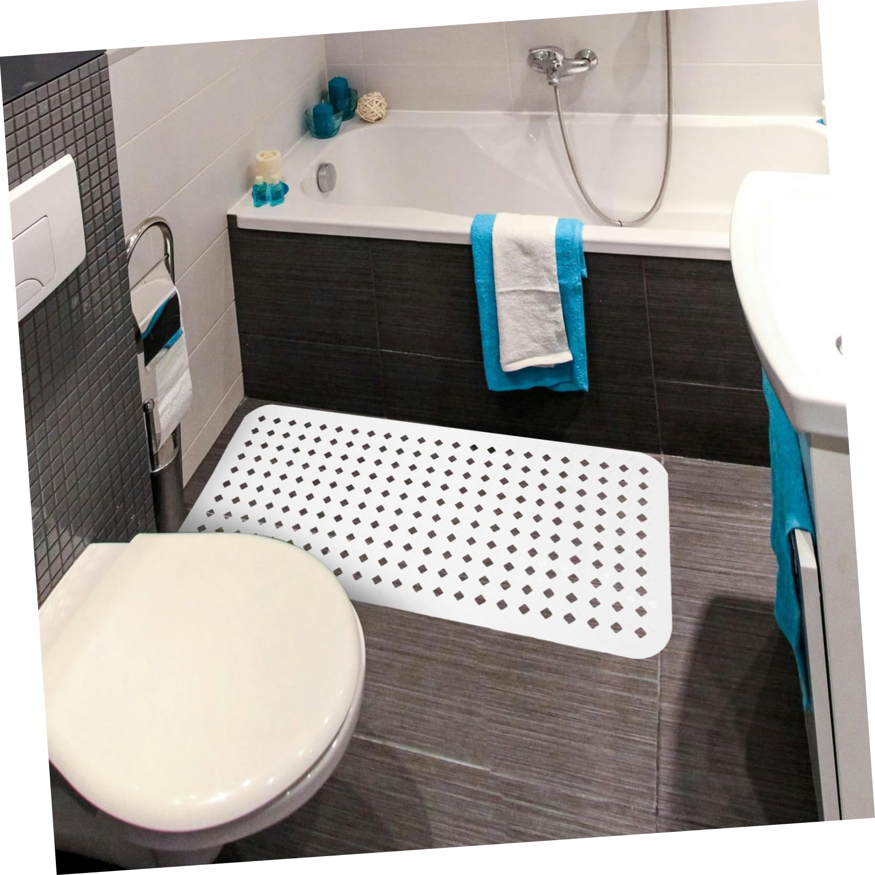 Alfombrilla de baño antideslizante para bañera, PVC extra larga con ventosas y agujeros de drenaje, almohadilla ligera para una experiencia de ducha segura