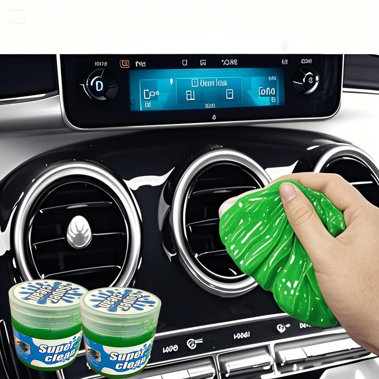 jizhaoshangchengk Car Cleaning Gel,2 Pack Green Car Cleaning Putty,Reusable Car Interior Air Vent Dust Cleaner Slime Putty for Printers, Camera, Calculator, Keyboard
