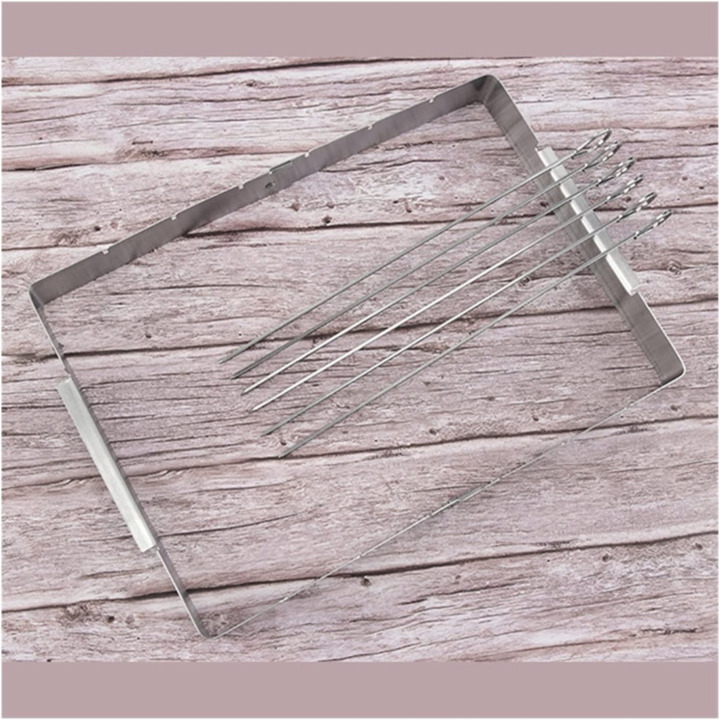 Foldable Grill Rack-Foldable Skewer Rack with 6 Stainless Steel Skewers​ Portable High Rised Fire Pit Cooking Grill Grate